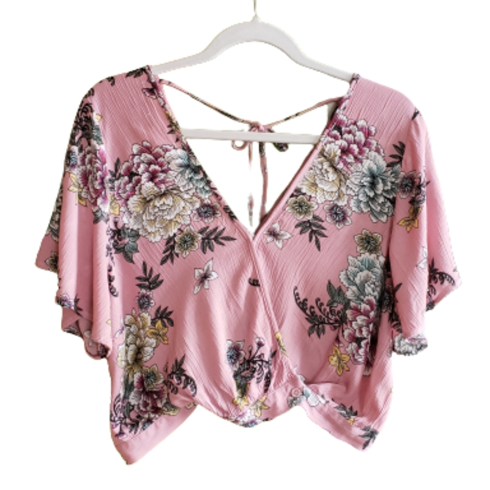Xhilaration Pink Floral Crop Top Size L